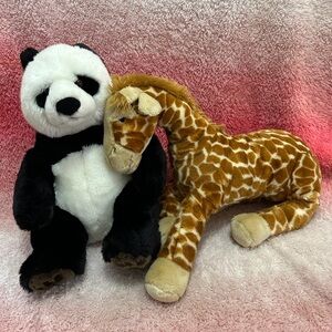 FAO Schwarz Panda Giraffe Zoo Animal Plush Bundle Safari Nursery Decoration Lg